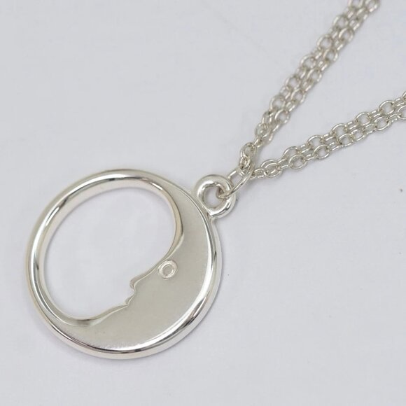 Tiffany & Co. Moon face Double Chain Necklace 16" Silver 925 Auth w/Bag #305-2 - Picture 4 of 8